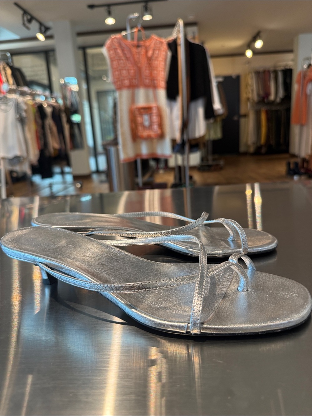 Metallic Silver Strappy Toe-Ring Sandal - Women